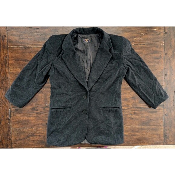 VTG Charter Club 100% Cashmere Blazer Coat Women's Size 4 Black Charcoal Pads - Picture 1 of 10